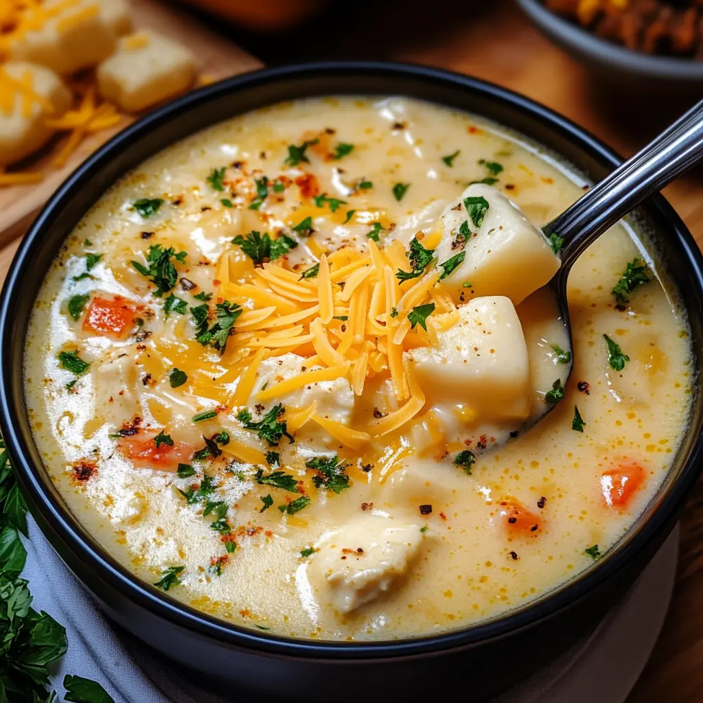 cheesy chowder, chicken chowder, creamy chicken soup, easy chicken recipes, comfort food recipes, hearty soups, fall recipes