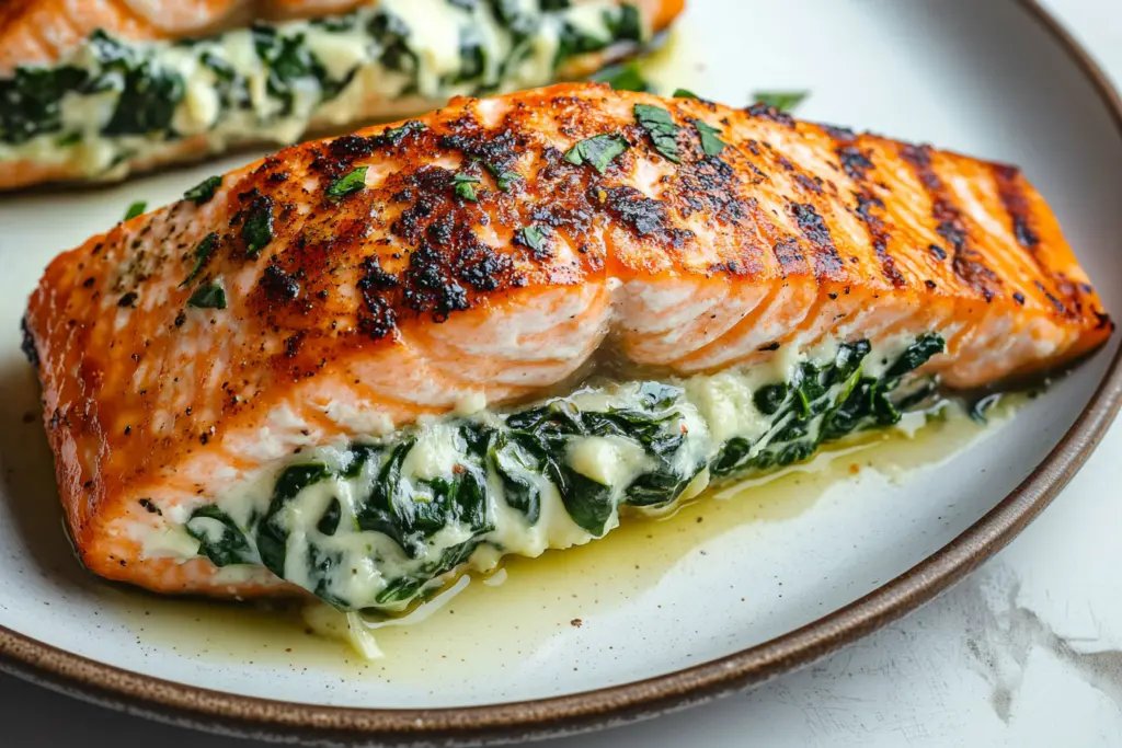 stuffed salmon, spinach recipes, easy salmon dinner, healthy salmon recipes, quick weeknight meals, baked salmon, low-carb dinner ideas