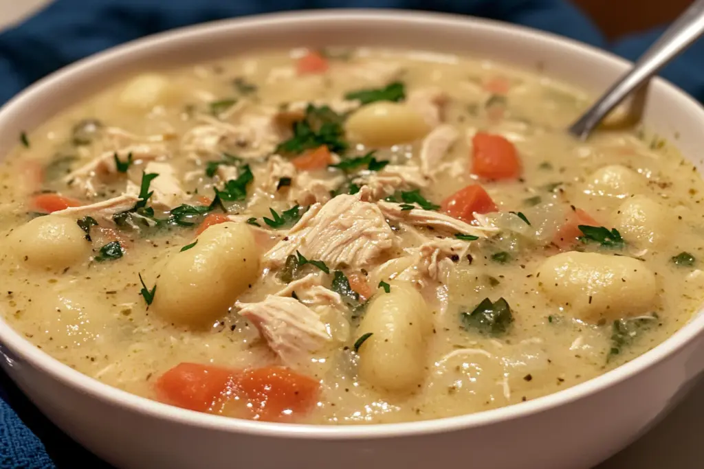 chicken gnocchi soup, Olive Garden copycat recipes, Italian soup recipes, creamy chicken soup, cozy soup recipes, homemade gnocchi, comfort food recipes