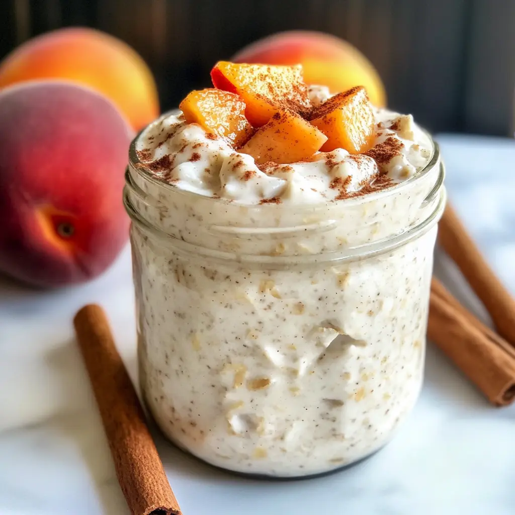 overnight oats, peaches and cream, healthy breakfast, quick breakfast recipes, summer breakfast ideas, vegan overnight oats, no-cook breakfast