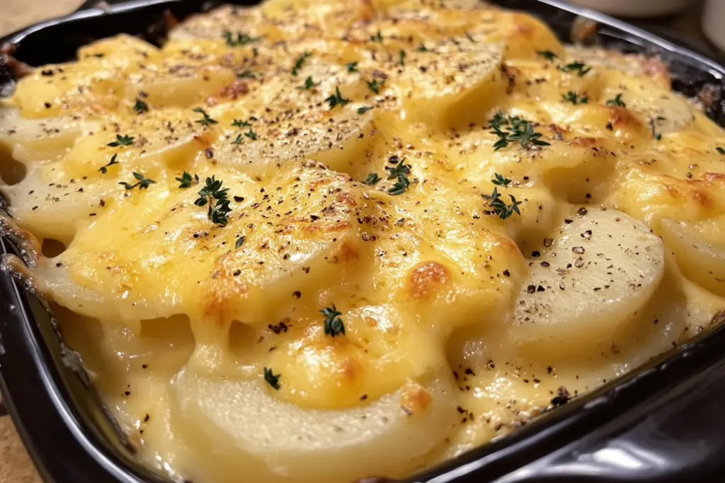 slow cooker scalloped potatoes, creamy scalloped potatoes, scalloped potato recipe, easy slow cooker recipes, side dish recipes, comfort food, holiday side dishes, cheesy potatoes, gluten-free scalloped potatoes