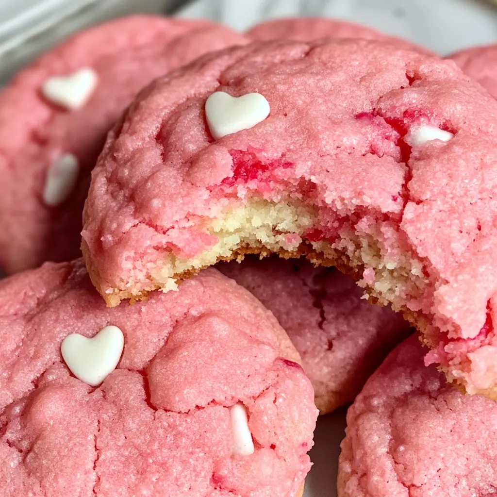 Valentine's Day cookies, cake mix cookies, easy Valentine's Day treats, pink dessert recipes, sweetheart cookies, homemade cookie recipes, love-themed desserts