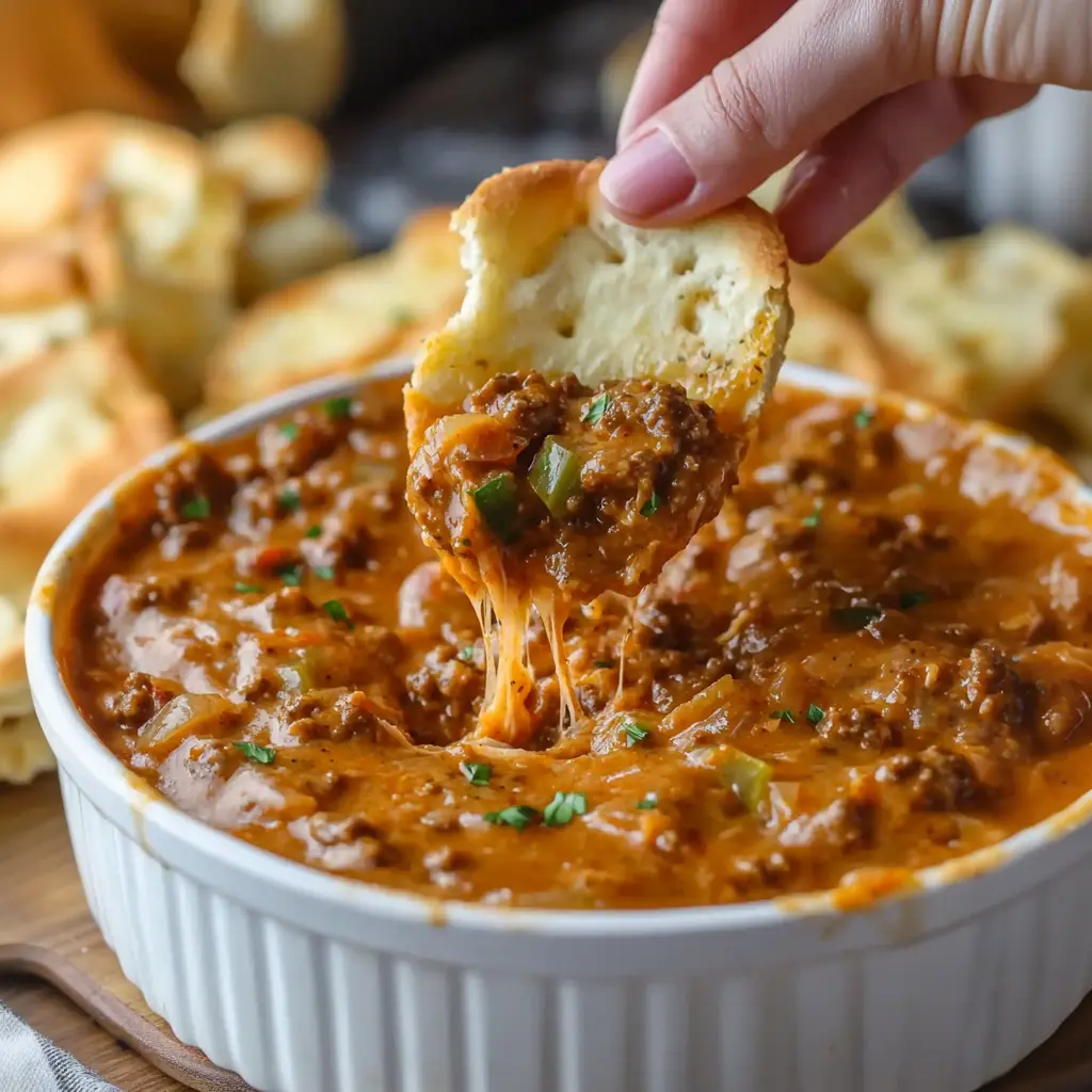 sloppy joe dip, cheesy dips, easy party appetizers, game day snacks, slow cooker dips, cheesy ground beef recipes, comfort food appetizers