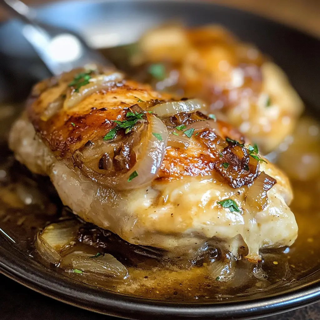 French onion chicken, chicken recipes, comfort food, baked chicken, creamy onion sauce, weeknight dinner, savory chicken recipes