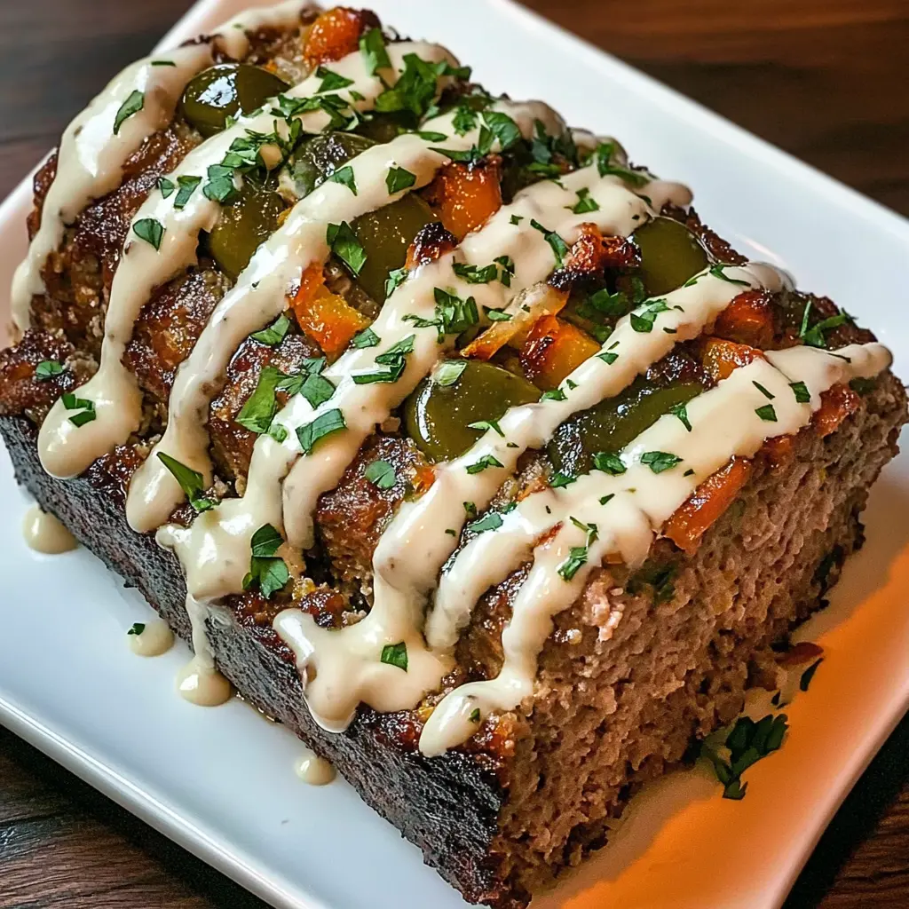 meatloaf recipe, jalapeño poppers, smoky meatloaf, creamy ranch sauce, comfort food, easy dinner recipes, spicy meatloaf