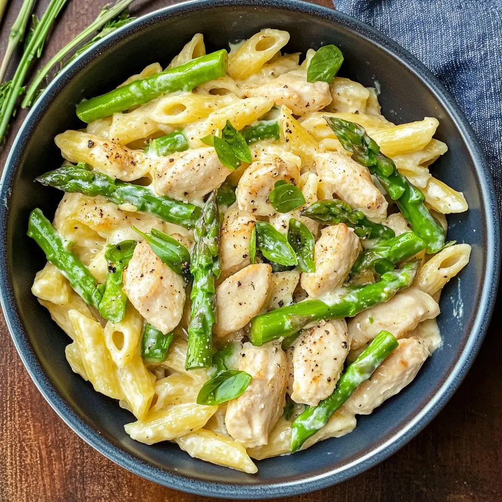 chicken pasta recipes, asparagus pasta, creamy chicken pasta, healthy chicken dinner, one-pot pasta recipes, easy weeknight dinner, spring pasta dish