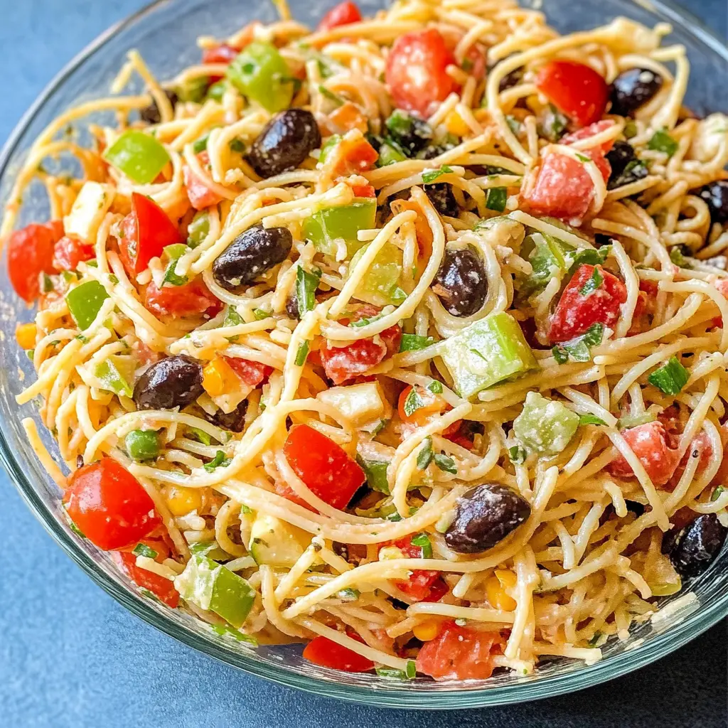 California spaghetti salad, pasta salad recipes, summer salads, healthy pasta salad, cold spaghetti salad, easy picnic recipes, colorful salads