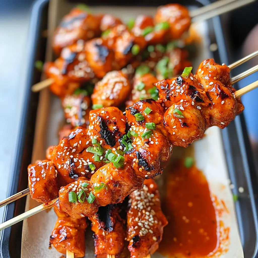 Korean chicken skewers, chicken skewers, Korean BBQ, grilled chicken recipe, easy weeknight dinner, Asian-inspired skewers, marinated chicken skewers