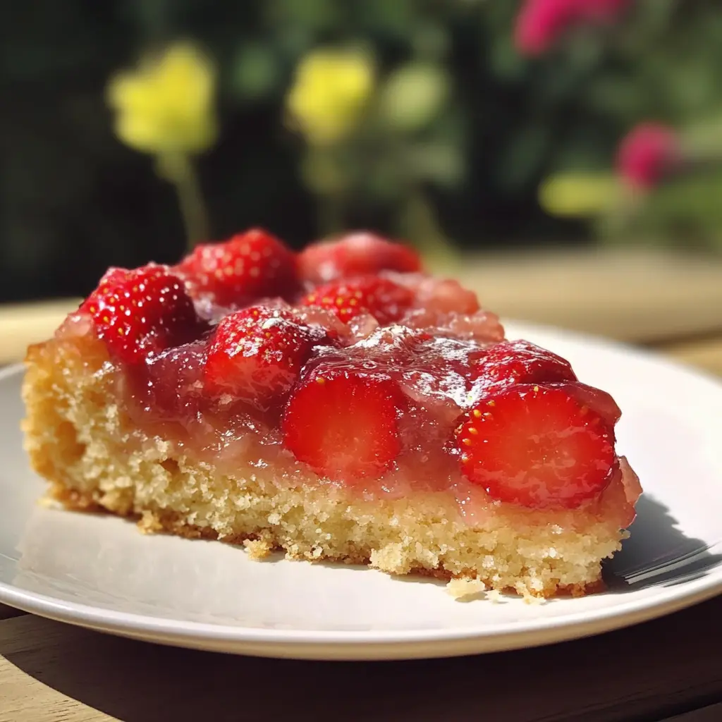 strawberry rhubarb cake, upside down cake, spring desserts, fruit desserts, summer baking, seasonal fruit cake, easy cake recipes