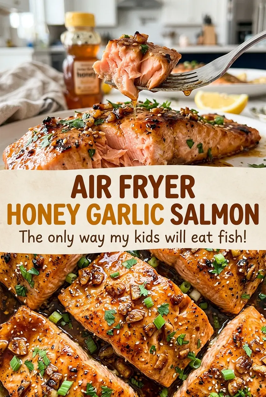 Air Fryer Honey Garlic Salmon golden garlic glaze