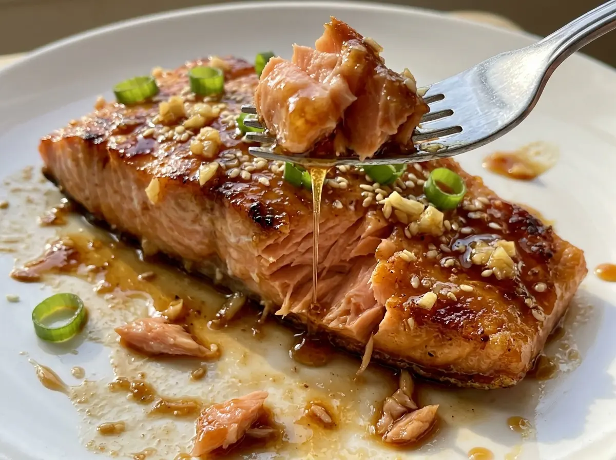 Air Fryer Honey Garlic Salmon glossy glazed