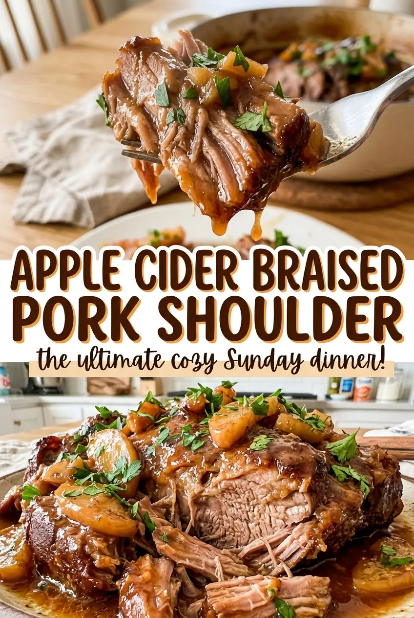 Apple Cider Braised Pork Shoulder, cider-braised and fork-tender