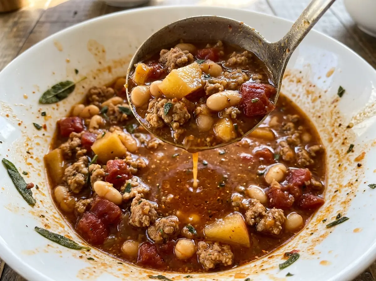 Apple Sage Turkey Chili, hearty and bean-filled