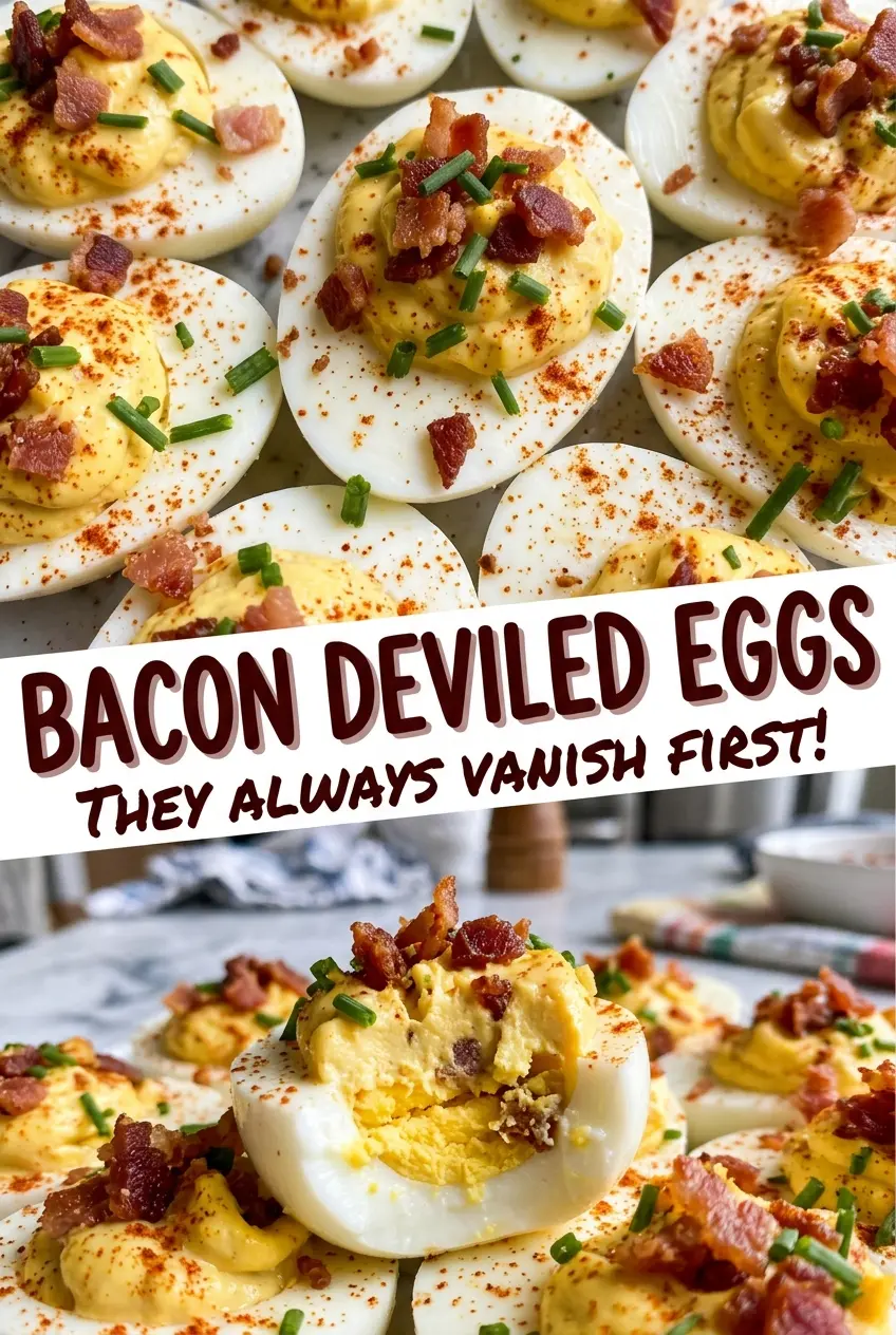 Bacon Deviled Eggs with crisp bacon