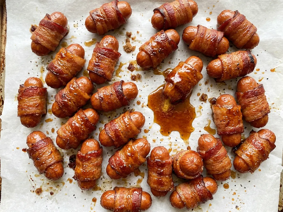 Bacon Wrapped Brown Sugar Smokies glossy bacon bites