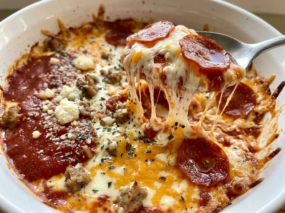 Best Pizza Dip bubbly cheese pepperoni