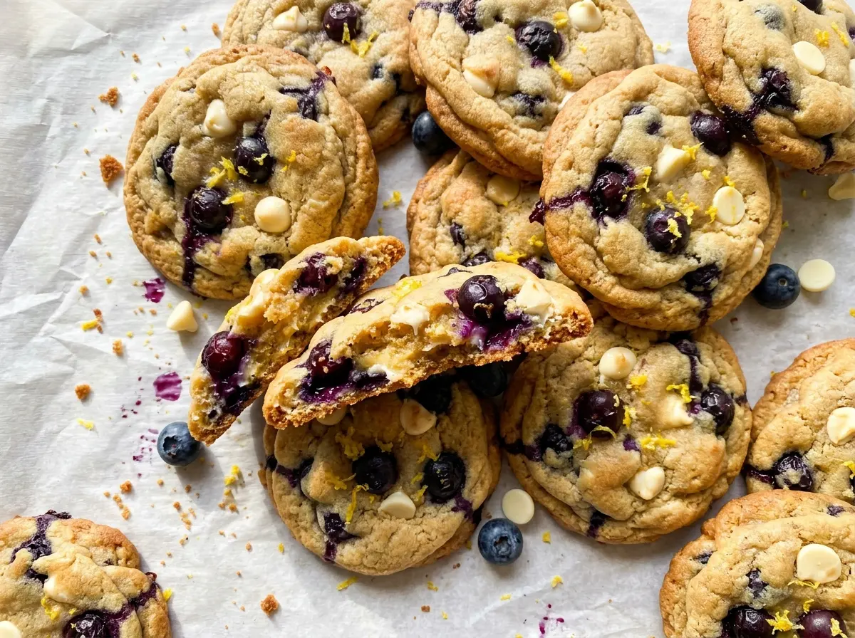 Blueberry Lemon White Chocolate Chip Cookies golden chewy centers