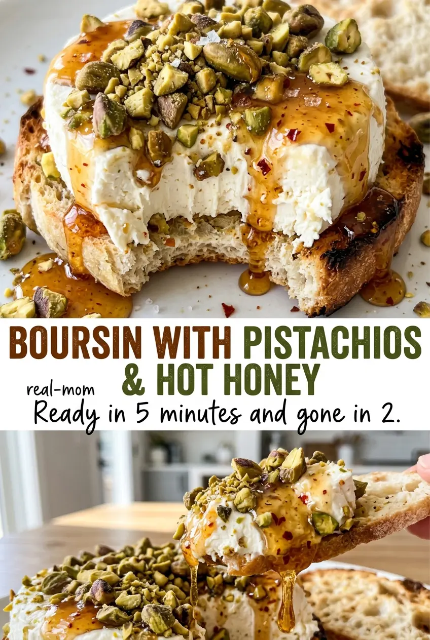 Boursin with Pistachios and Hot Honey savory nutty glossy
