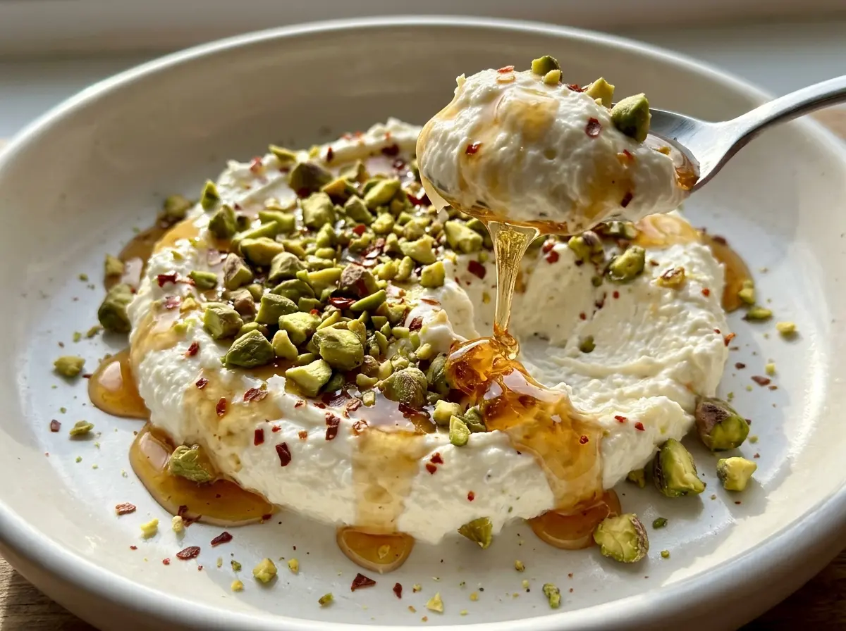 Boursin with Pistachios and Hot Honey creamy crunchy glossy