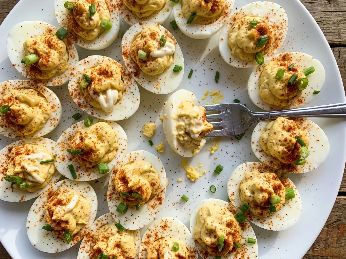 Cajun deviled eggs with creamy, tangy filling