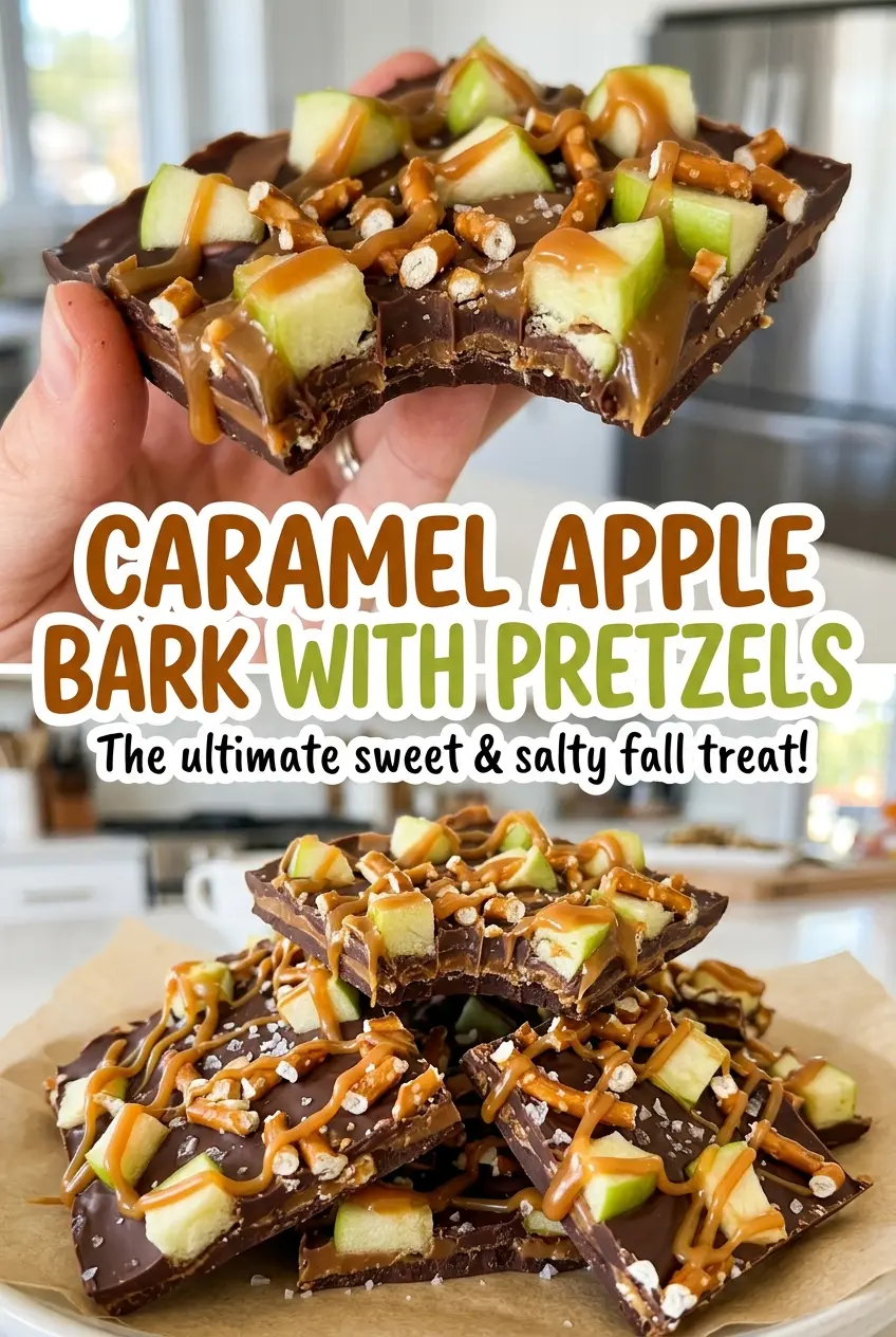 Caramel Apple Bark with Pretzels apple-studded, crunchy pieces