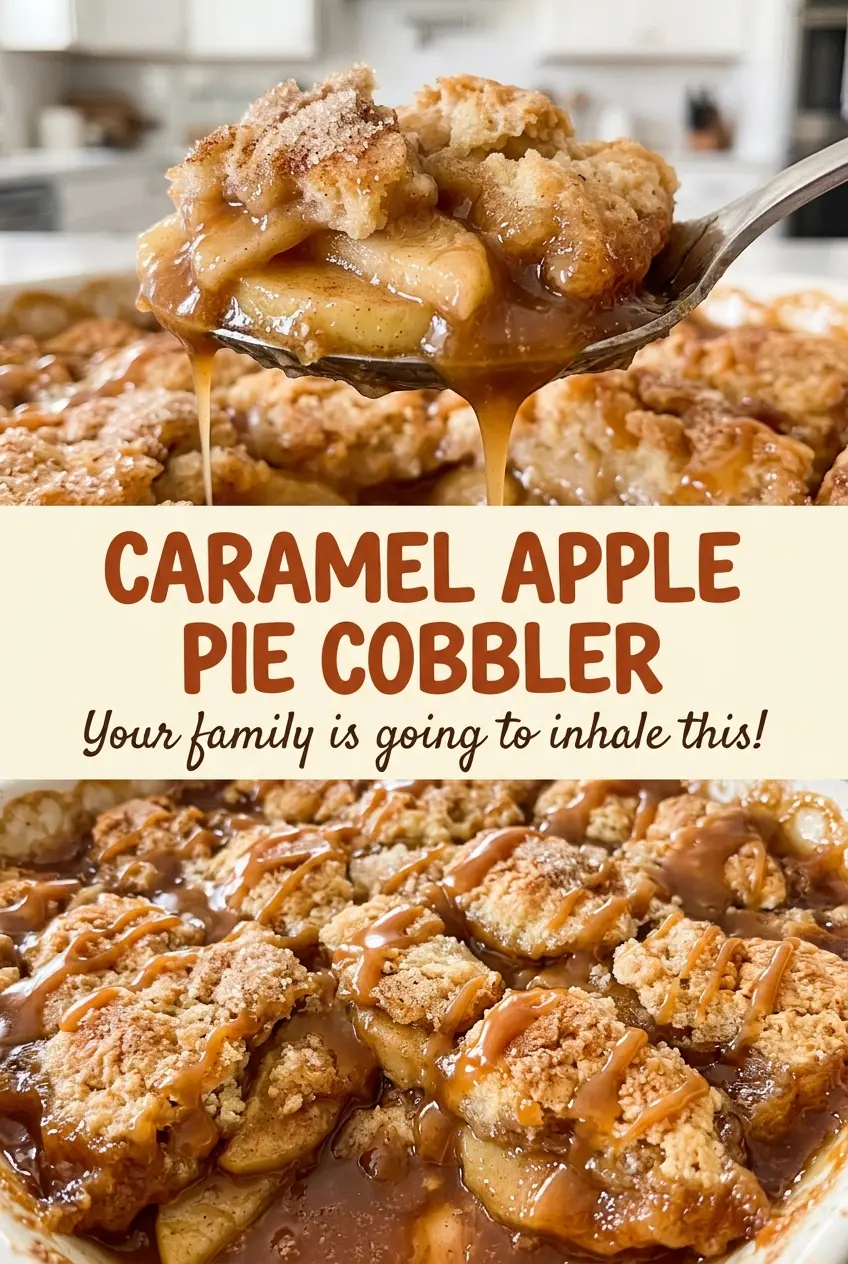 Caramel Apple Pie Cobbler with bubbling apple filling