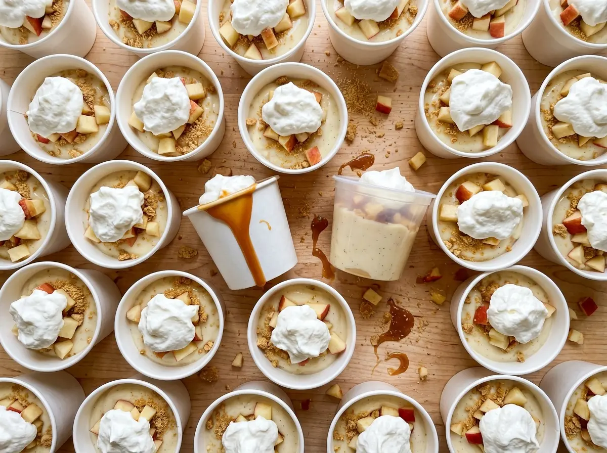 Caramel Apple Pudding Cups layered and chilled