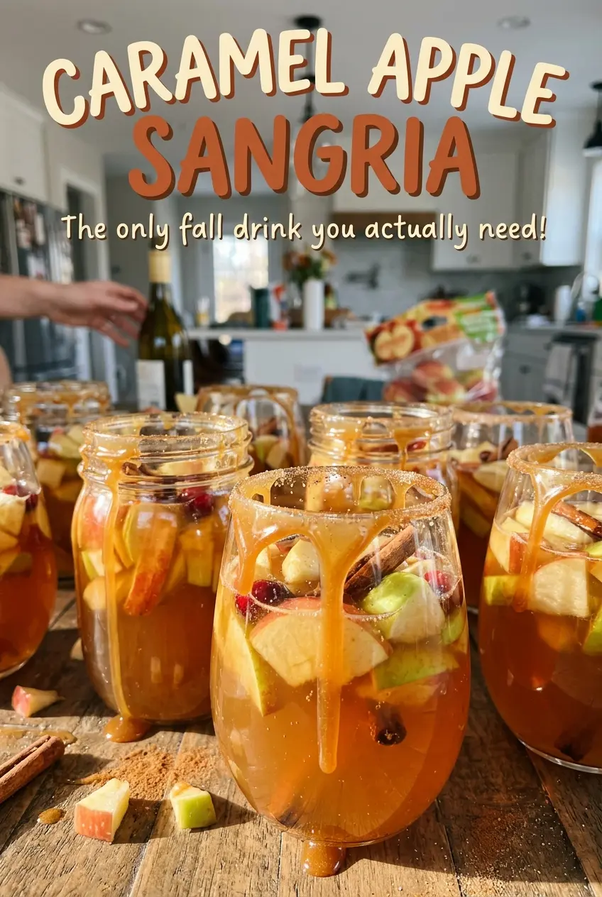 Caramel Apple Sangria with cinnamon and chilled apples