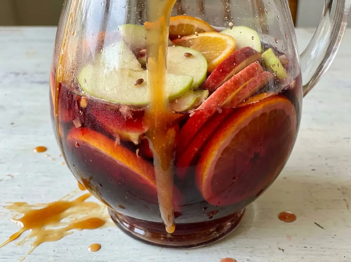 Caramel Apple Sangria with crisp apple slices