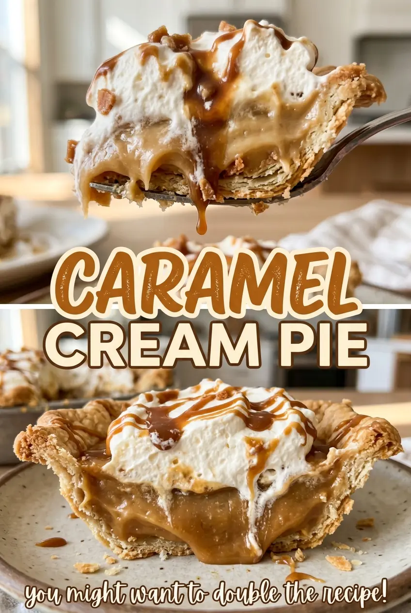 Caramel cream pie with silky custard filling