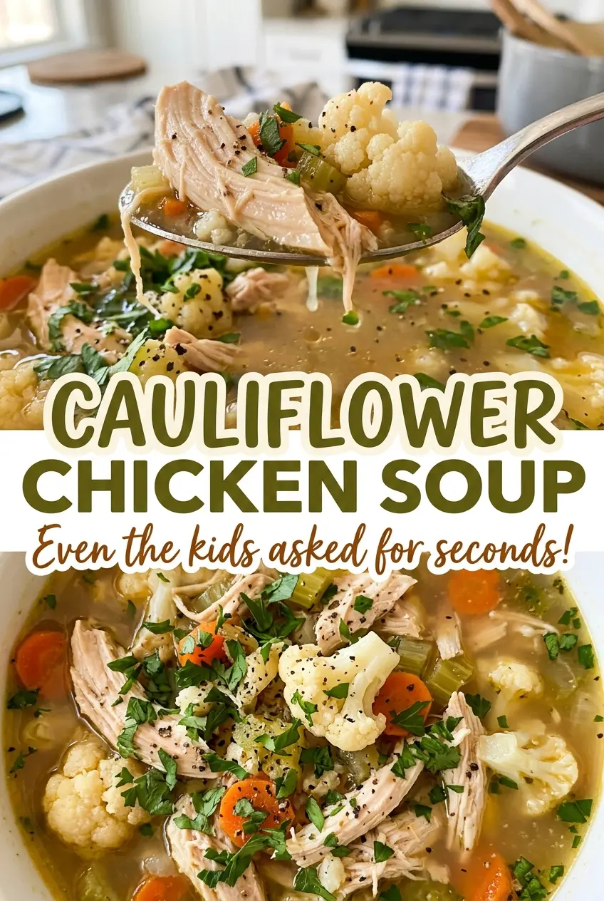 Cauliflower Chicken Soup tender hearty closeup
