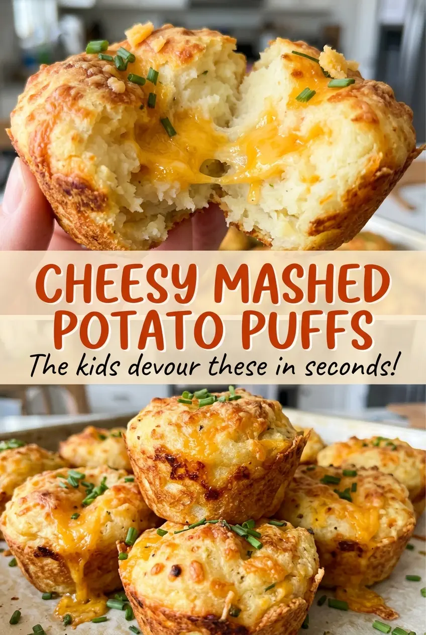 Cheesy Mashed Potato Puffs with cheddar chives