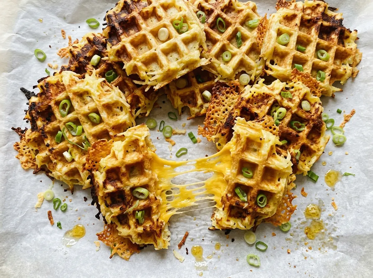 Cheesy Potato Waffles crisp golden cheddar