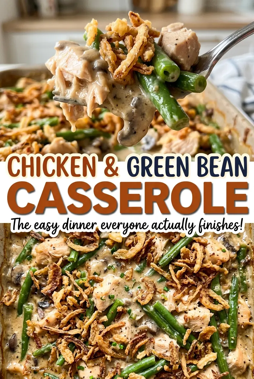 Chicken and green bean casserole, creamy and golden
