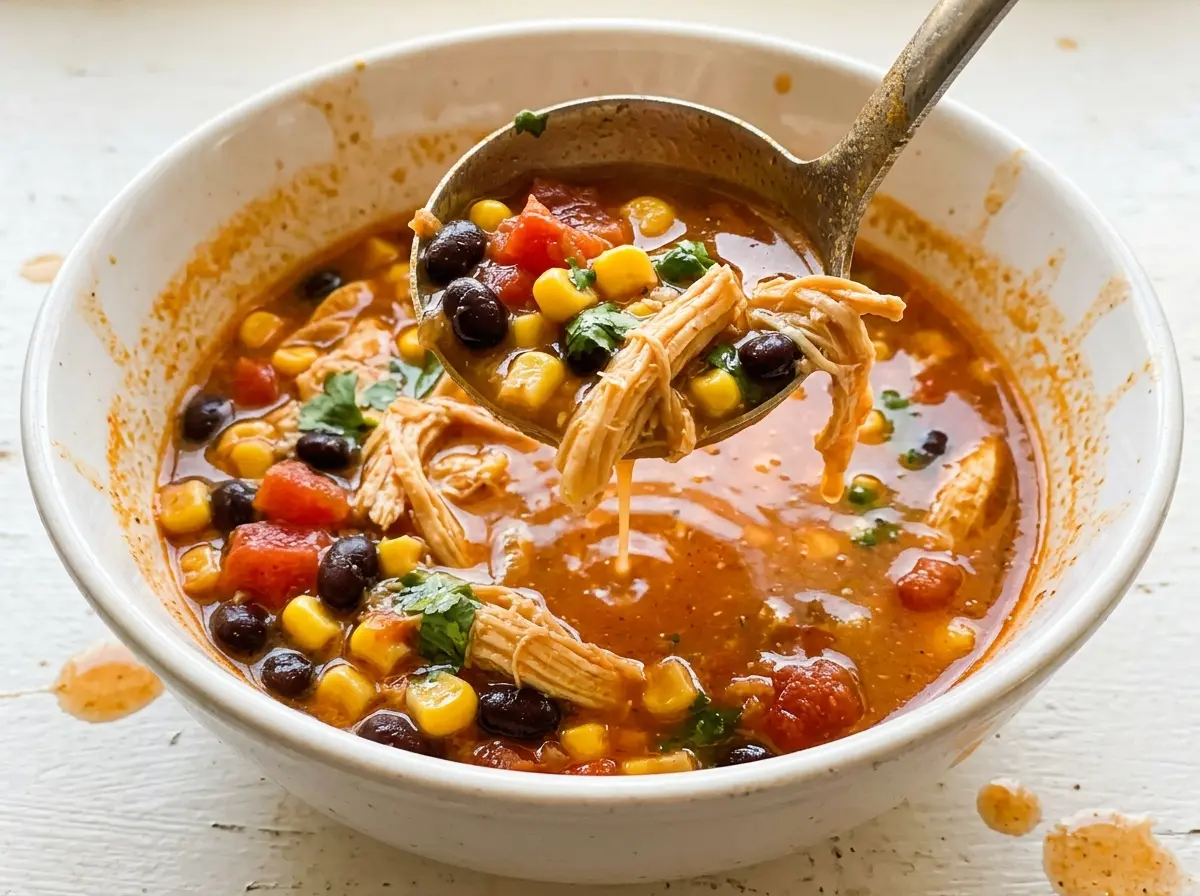 Chicken taco soup with corn, hearty and colorful