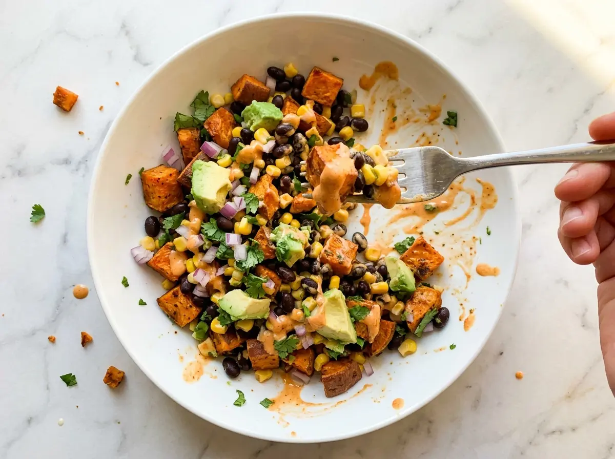 Chipotle Sweet Potato Salad with browned sweet potatoes