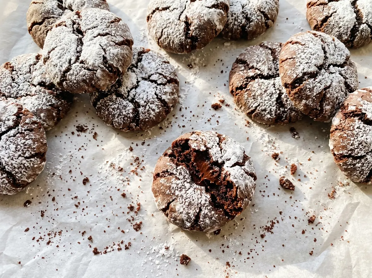 Chocolate Crinkle Cookies with snowy cracked tops