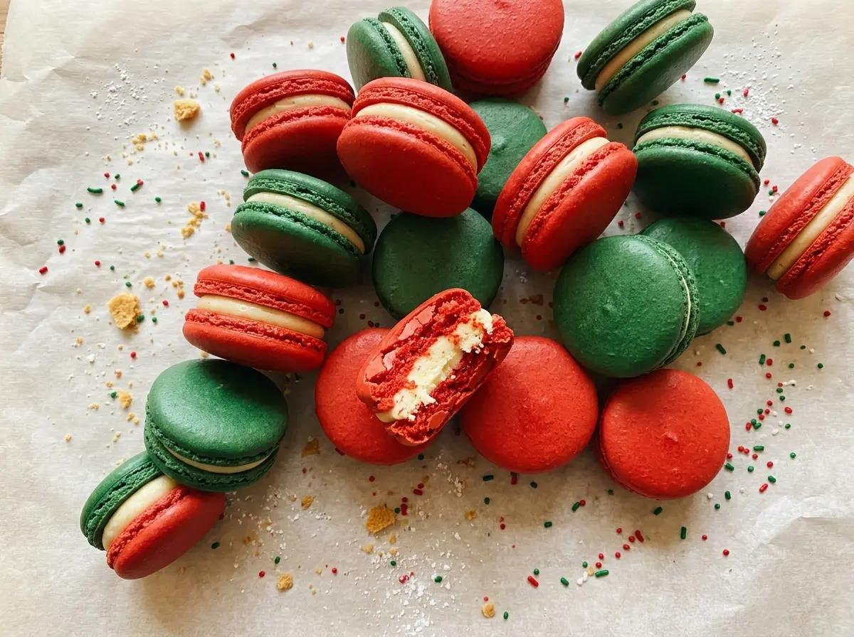 Christmas macarons green peppermint shells