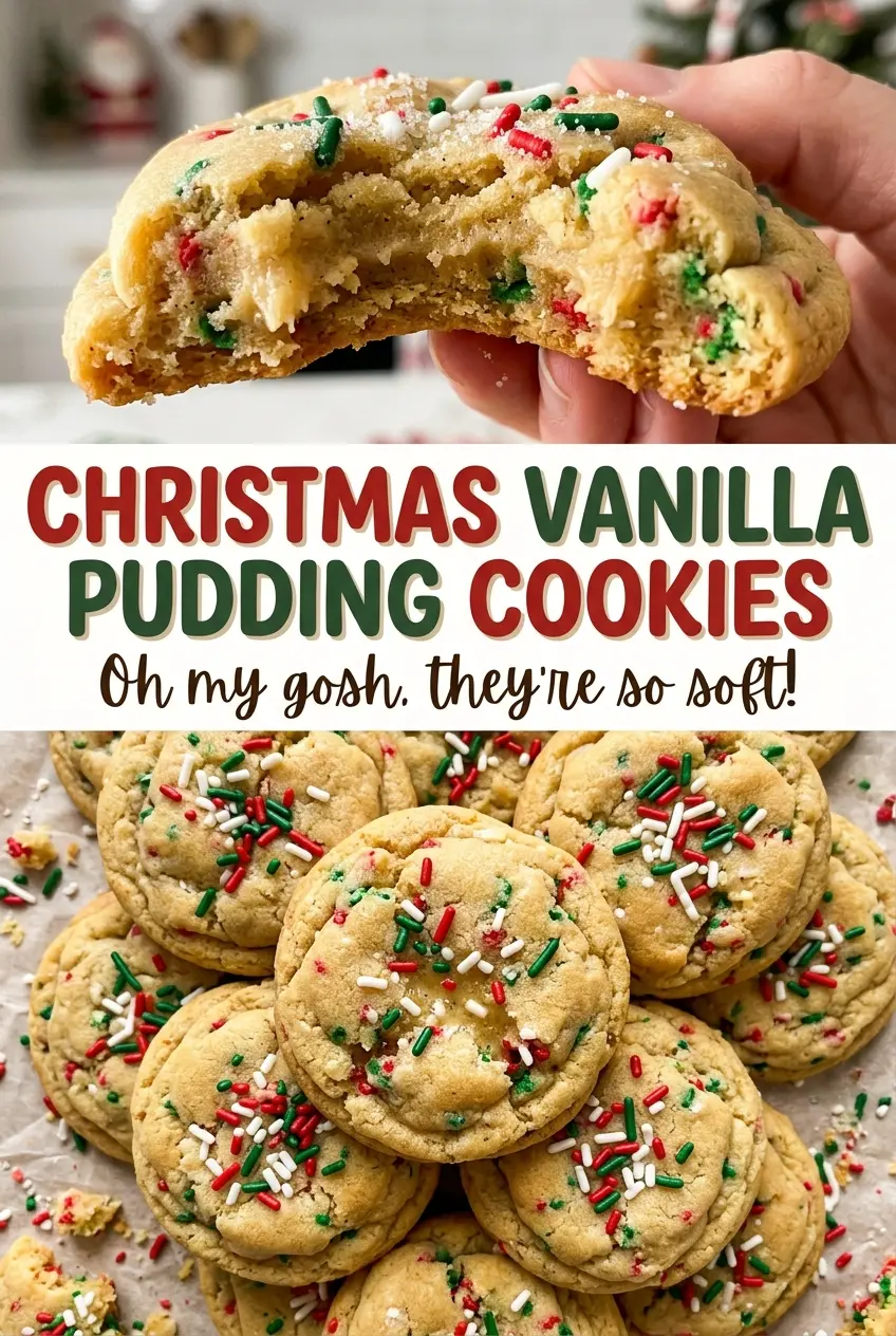Christmas Vanilla Pudding Cookies white chocolate sprinkles