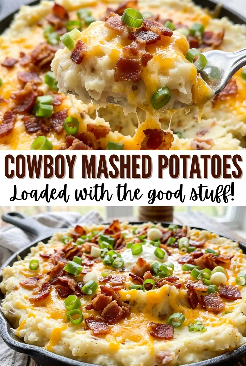Cowboy mashed potatoes topped with bacon and green onions