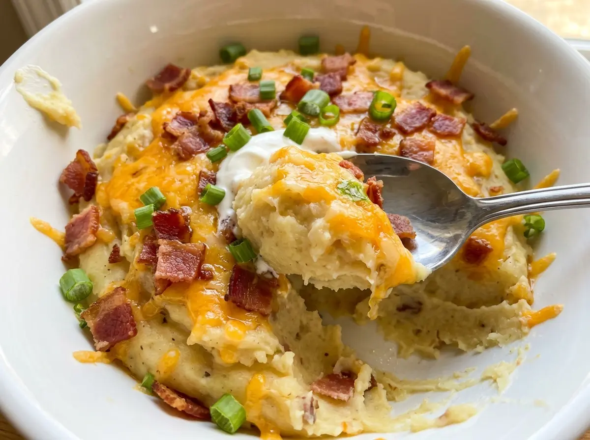 Cowboy mashed potatoes with bacon and cheddar