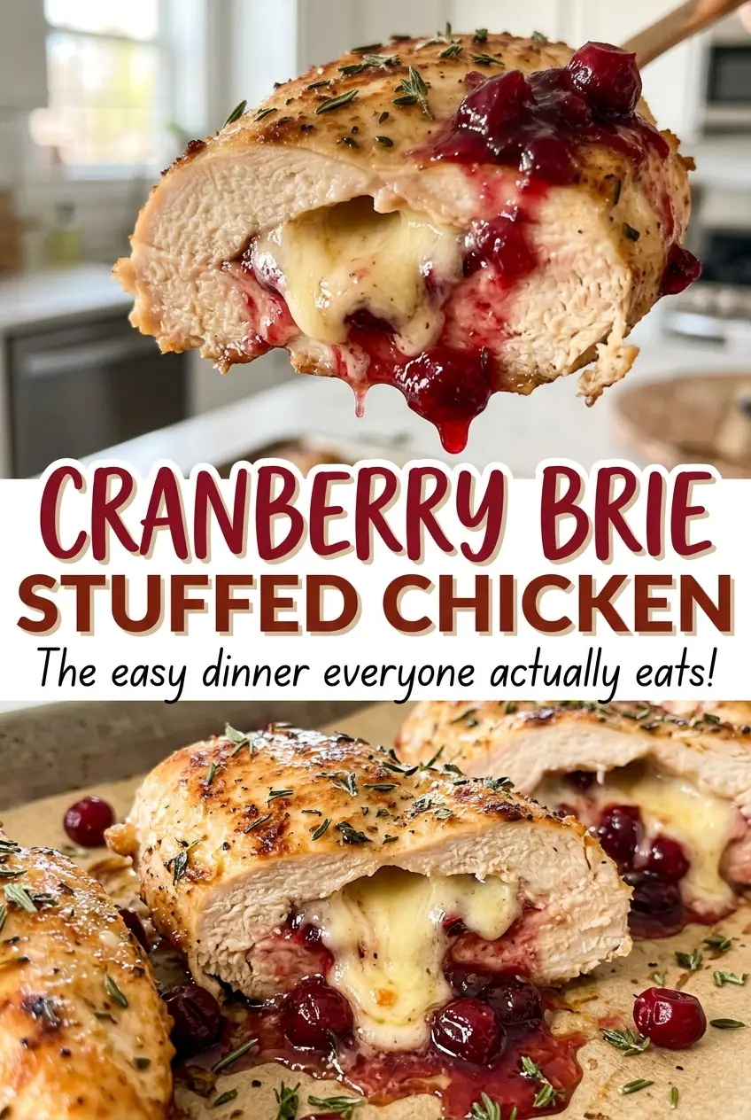 Cranberry Brie Stuffed Chicken with cranberry filling