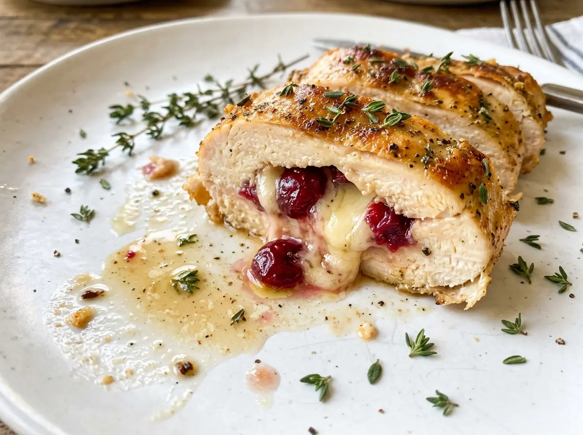 Cranberry Brie Stuffed Chicken with browned, cheesy centers