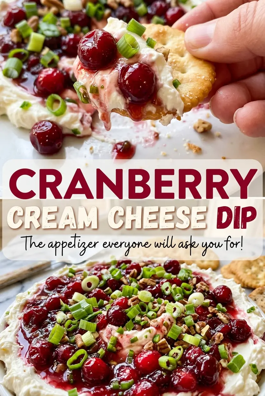 Cranberry Cream Cheese Dip with chunky cranberry topping
