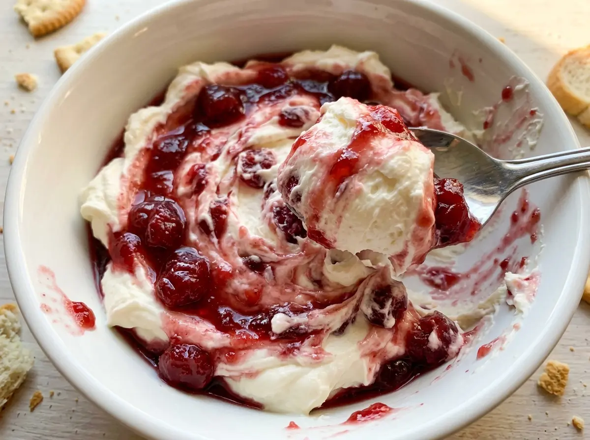 Cranberry Cream Cheese Dip with chunky cranberry topping