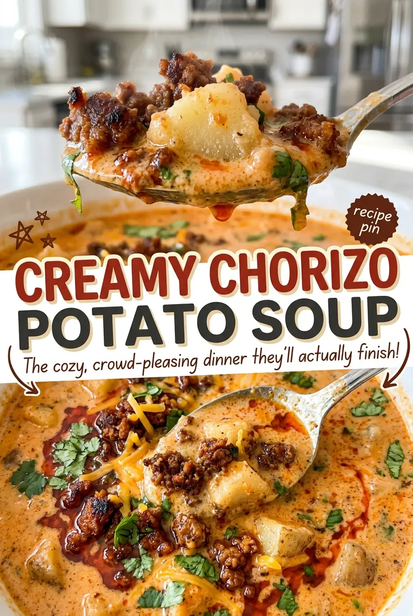 Creamy Chorizo Potato Soup, tender and savory