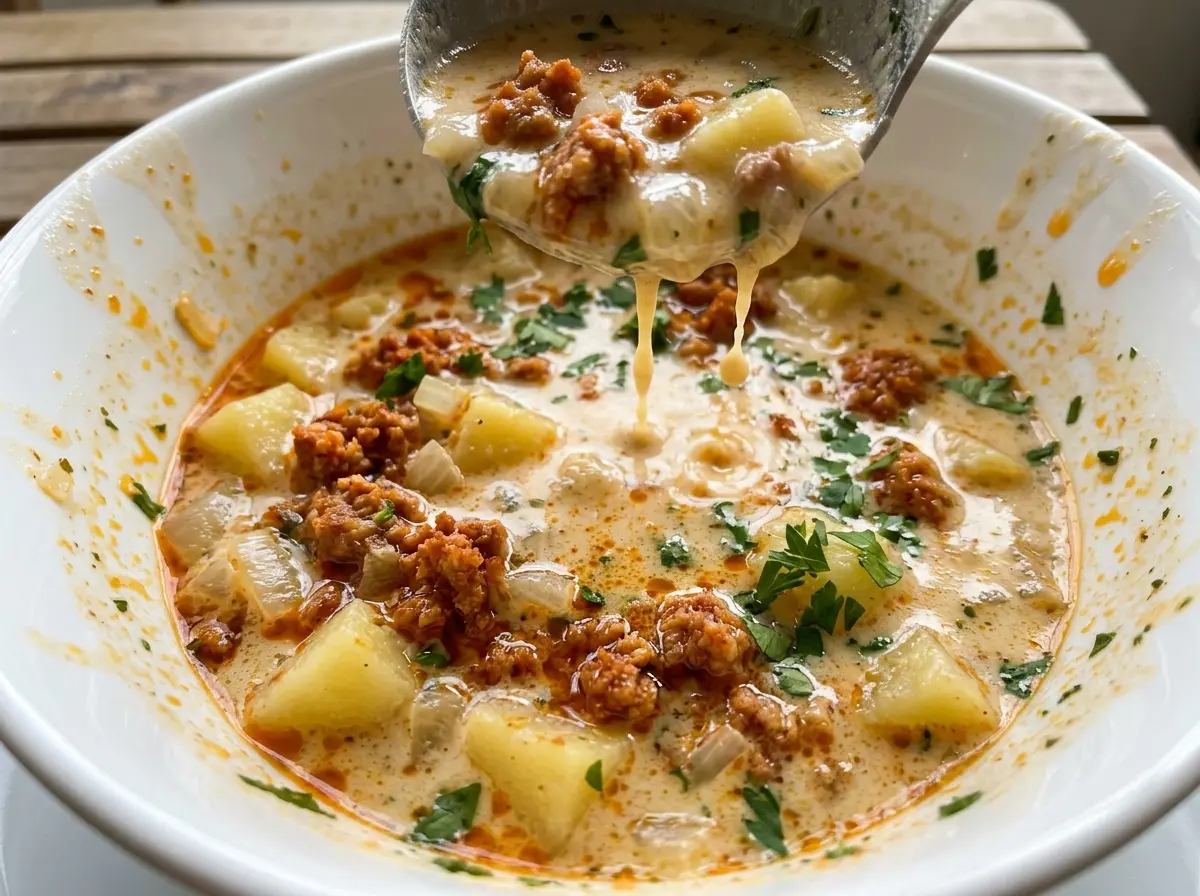 Creamy Chorizo Potato Soup, hearty and rustic