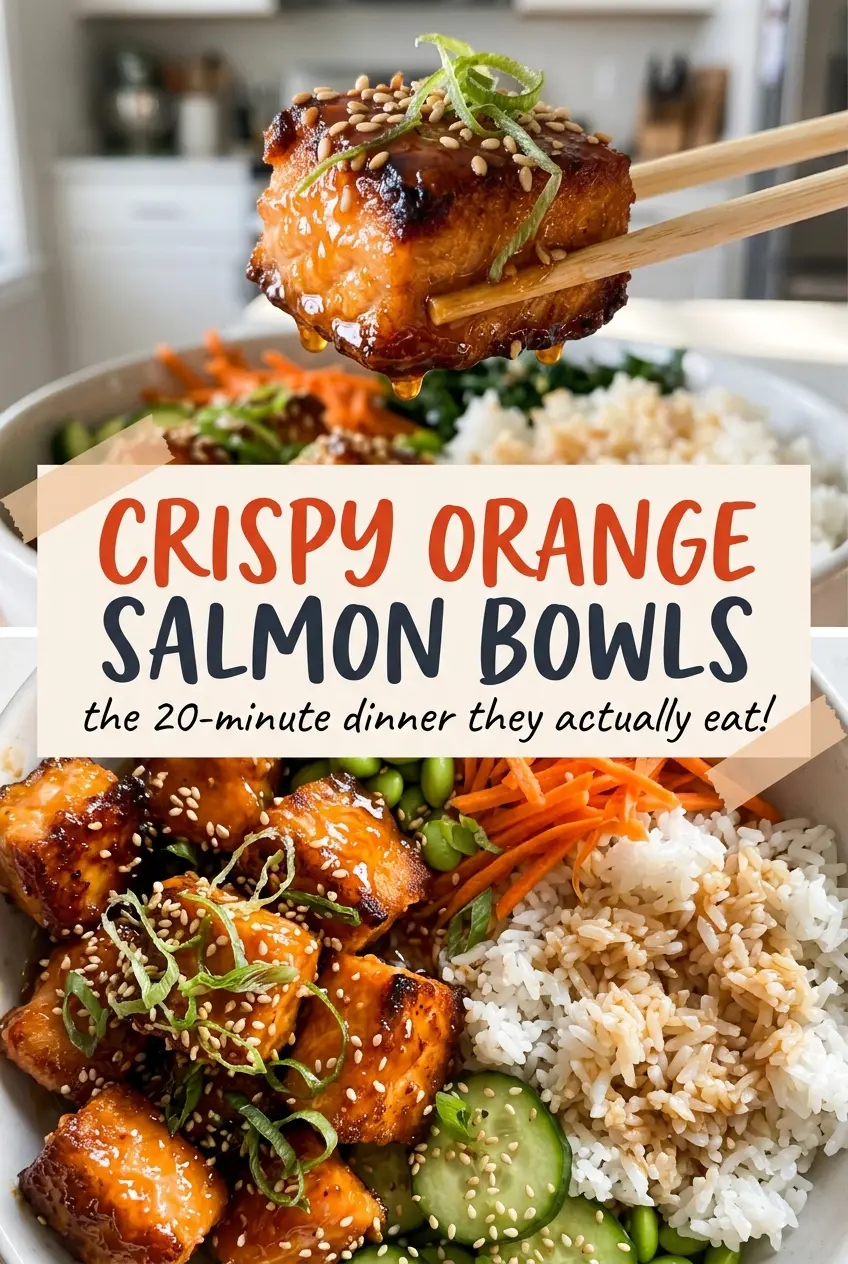Crispy Orange Salmon Bowls, tender rice and bright citrus