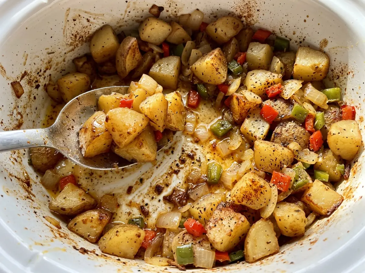 Crockpot Breakfast Potatoes pepper-flecked golden slow-cooked