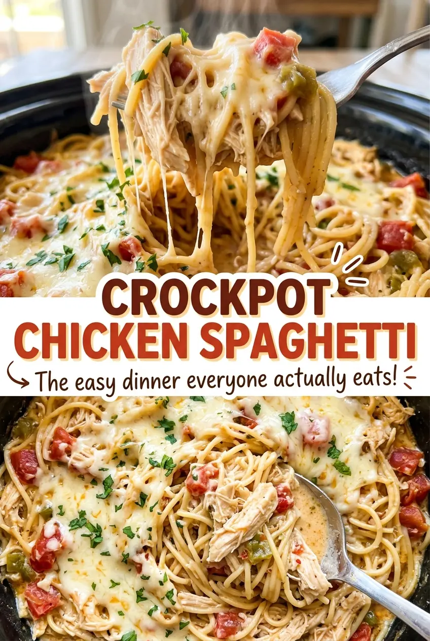 Crockpot Chicken Spaghetti tender tomato chicken